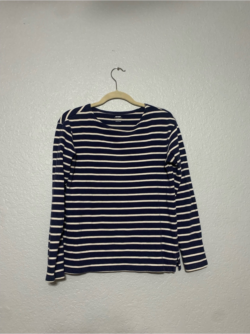 Old Navy Navy and White Striped Crew Neck Top